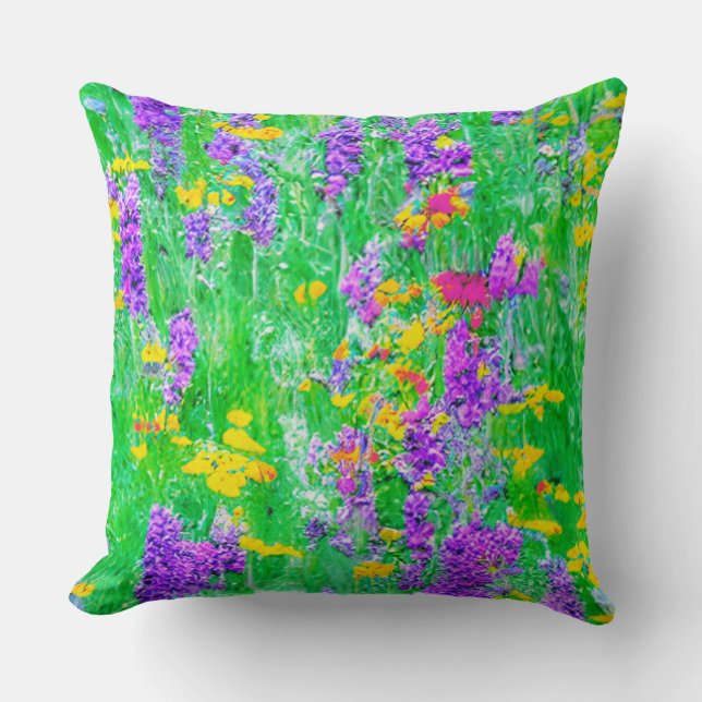 Summer Wildflowers in a Green Field   Cushion (Front)
