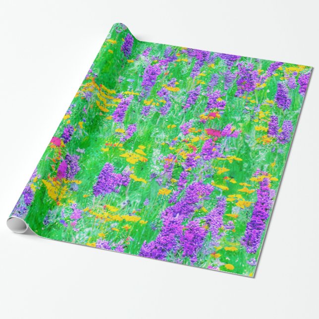 Summer Wildflowers in a Green Field   Wrapping Paper (Unrolled)