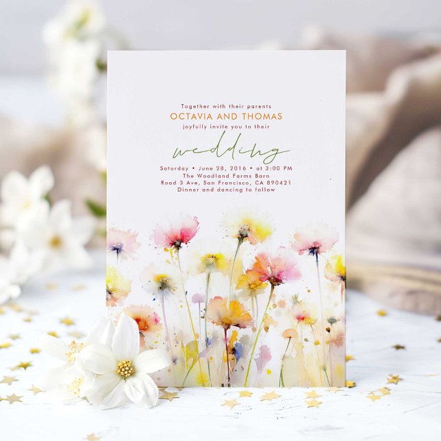 Summer Wildflowers Romantic Boho Wedding Invitation (Elegant Wildflowers Wedding Invitation)