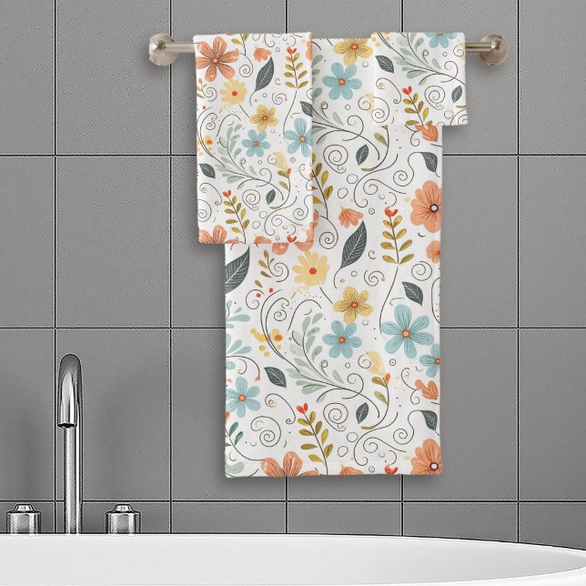 Summer Wildflowers & Swirls ID1064 Bath Towel Set (Creator Uploaded)