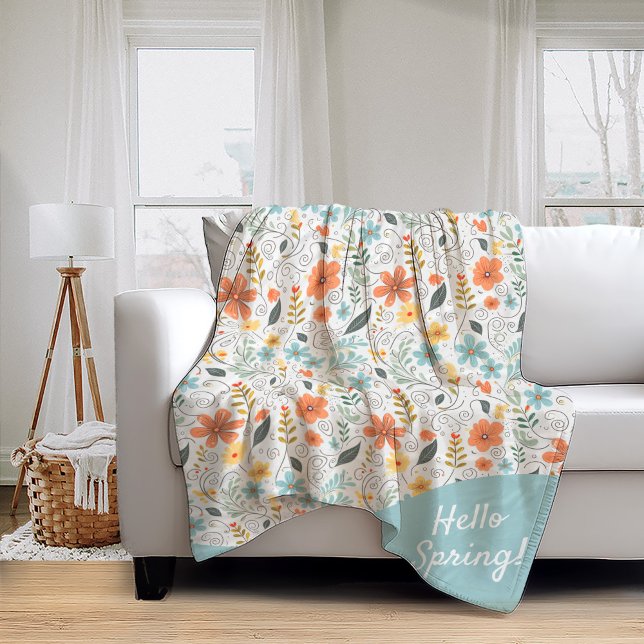 Summer Wildflowers & Swirls ID1064 Fleece Blanket (Creator Uploaded)