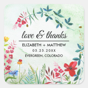 Summer Wildflowers Thak You Wedding Square Sticker