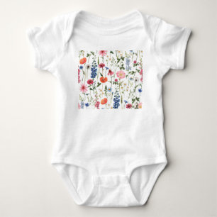 Summer wildflowers, watercolor seamless pattern. baby bodysuit