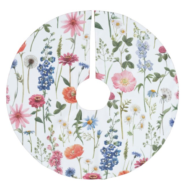 Summer wildflowers, watercolor seamless pattern. brushed polyester tree skirt (Front)