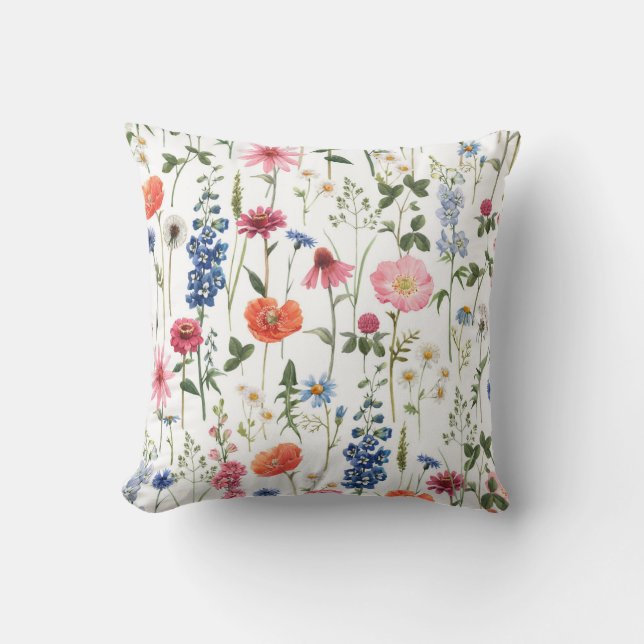 Summer wildflowers, watercolor seamless pattern. cushion (Front)