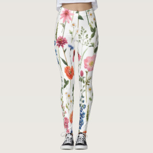 Summer wildflowers, watercolor seamless pattern. leggings