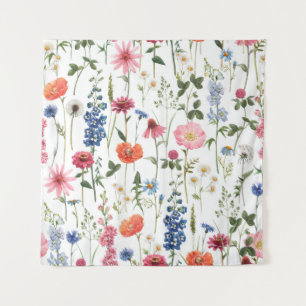 Summer wildflowers, watercolor seamless pattern. tapestry