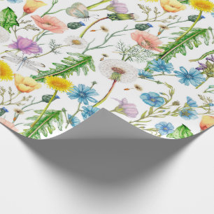 Summer Wildflowers with Dragonflies Wrapping Paper
