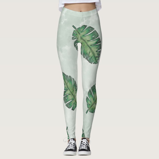 Summer With Green Leaf Leggings (Front)