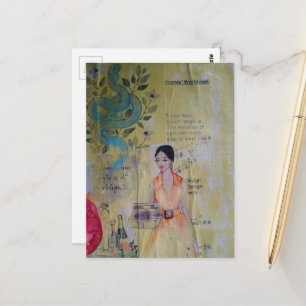 Summer Woman and Snake Mixed Media Collage Postcard