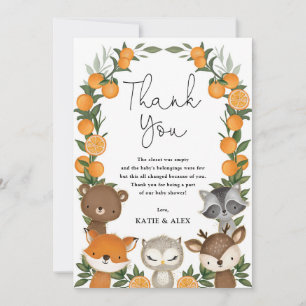 Summer Woodland Animals Orange Citrus Baby Shower Thank You Card