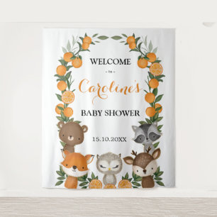 Summer Woodland Orange Citrus Baby Shower Welcome Tapestry