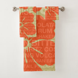 Summer Words Cocktails and Hibiscus - Orange Bath Towel Set