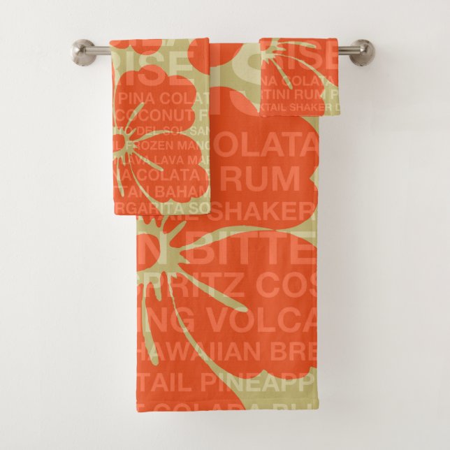 Summer Words Cocktails and Hibiscus - Orange Bath Towel Set (Insitu)