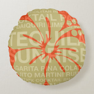 Summer Words Cocktails and Hibiscus Reversible Round Cushion