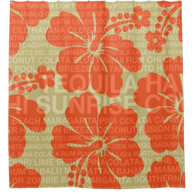 Summer Words Cocktails and Hibiscus Shower Curtain (Front)