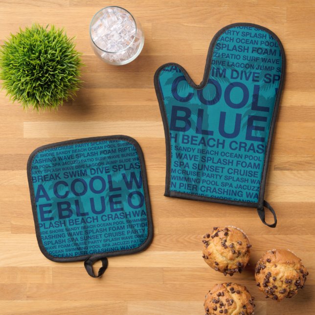 Summer Words Poolside and Palm Tree Oven Mitt & Pot Holder Set (Top Down)