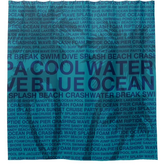 Summer Words Poolside and Palm Tree Shower Curtain (Front)