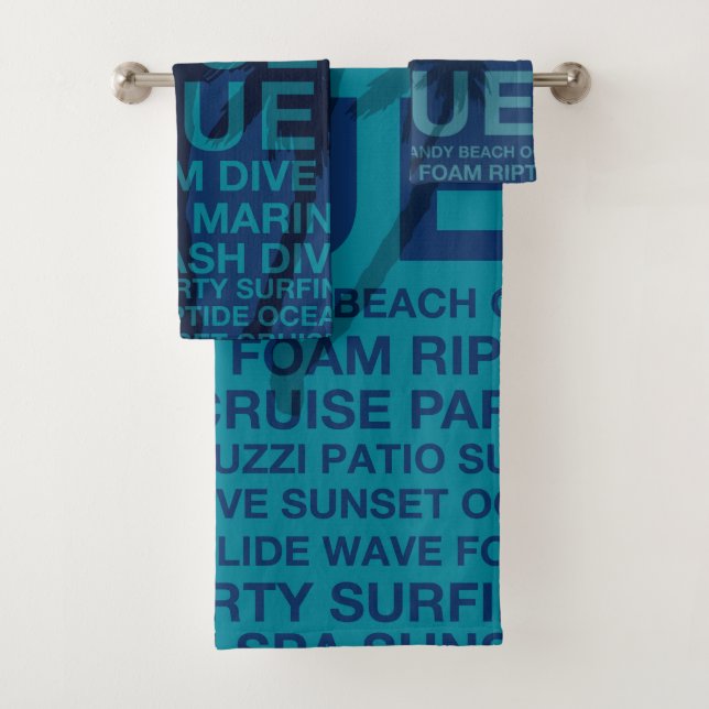 Summer Words Poolside and Palm Tree - Teal Bath Towel Set (Insitu)