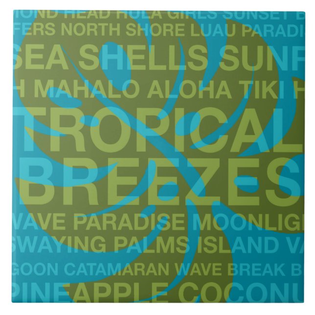 Summer Words Tropical and Monstera Leaf Tiles (Front)