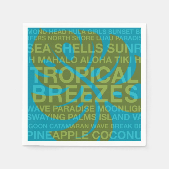 Summer Words Tropical Monstera Leaf Paper Napkins (Front)