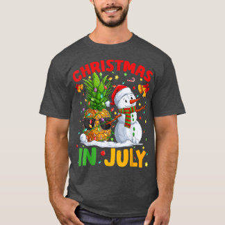 Summer Xmas Lights Pineapple Snowman Sand Christma T-Shirt