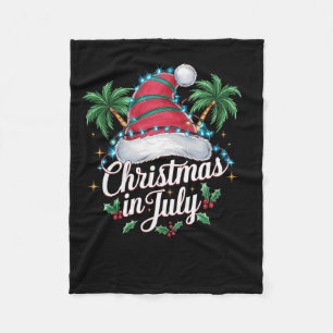 Summer Xmas Santa Hat and Palm Trees - Trocal Xmas Fleece Blanket