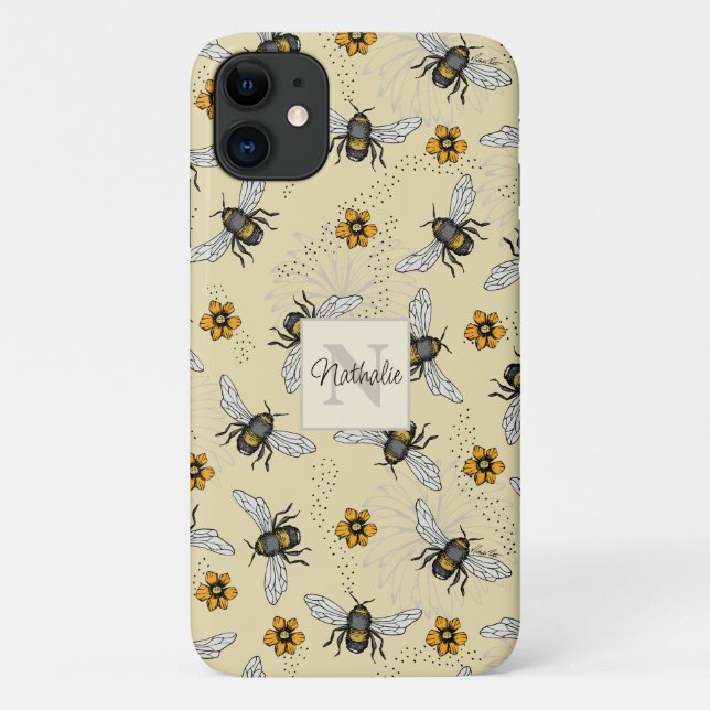 Summer Yellow Bee Floral Pattern Case-Mate iPhone Case (Back)