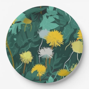 Summer Yellow Dandelions Paper Plate