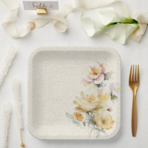 Summer Yellow Floral Paper Plate 