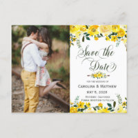 Summer yellow floral wedding photo save the date