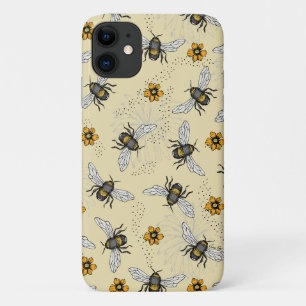 Summer Yellow Honeybee and Flowers Pattern iPhone 11 Case