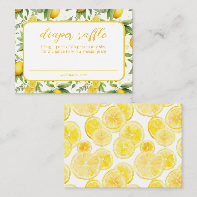 Summer Yellow Lemon Diaper Raffle Enclosure Card (Front/Back)