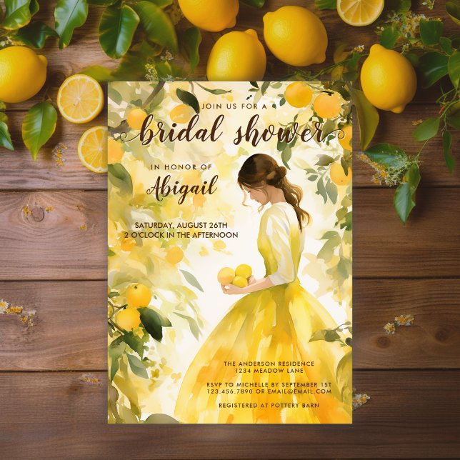 Summer Yellow Lemon Orange Citrus Bridal Shower Invitation (Creator Uploaded)