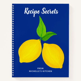 Summer Yellow Lemons Blue Recipe Notebook