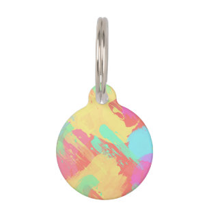 Summer yellow orange mint pink coral brushstrokes pet tag