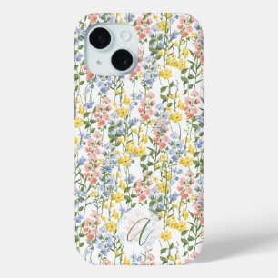Summer Yellow Peach Wildflower Monogrammed Initial iPhone 15 Case