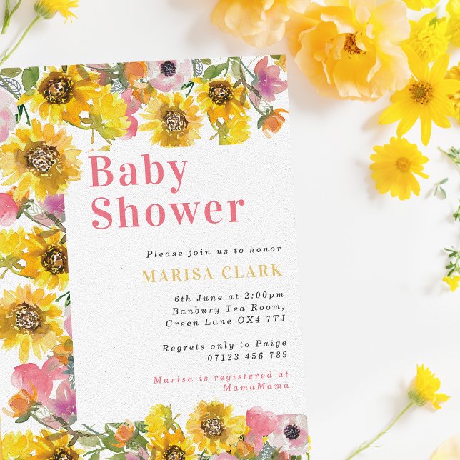Summer Yellow & Pink Floral Baby Shower Invitation (Creator Uploaded)