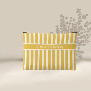 Summer Yellow Striped Customisable Name Accessory Pouch