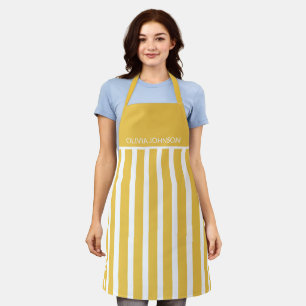 Summer Yellow Striped Customisable Name  Apron