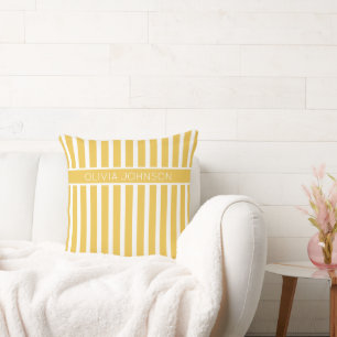 Summer Yellow Striped Customisable Name Cushion