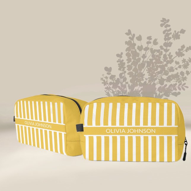 Summer Yellow Striped Customisable Name  Dopp Kit (Creator Uploaded)