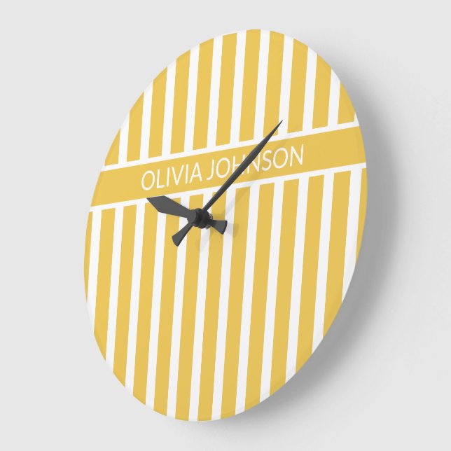 Summer Yellow Striped Customisable Name  Large Clock (Angle)
