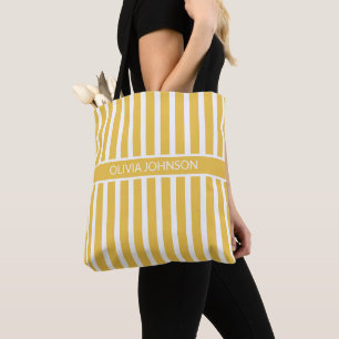 Summer Yellow Striped Customisable Name Tote Bag