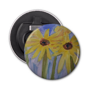 Summer Yellow Sunflowers Button Bottle Opener
