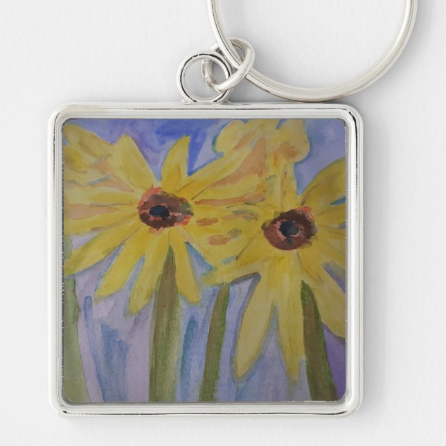 Summer Yellow Sunflowers Premium Key Ring (Front)