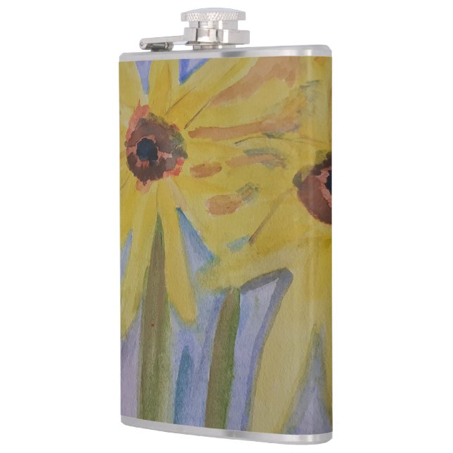 Summer Yellow Sunflowers Vinyl Hip Flask (Left)