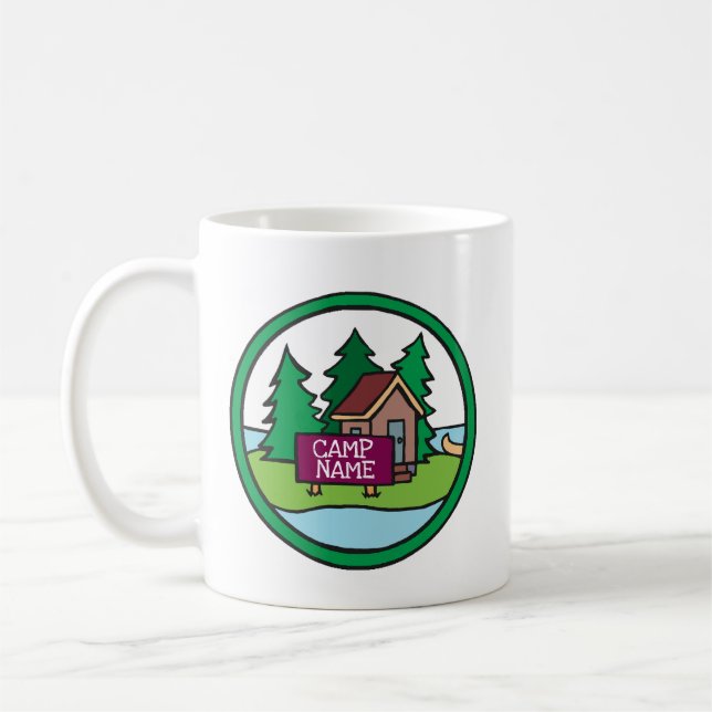 Summer youth camp cabin island w/custom sign coffee mug (Left)