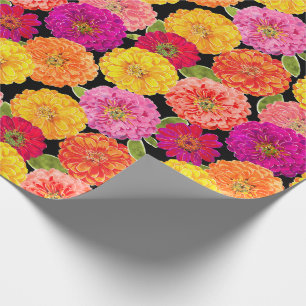 Summer Zinnias Pink Yellow Floral Wrapping Paper