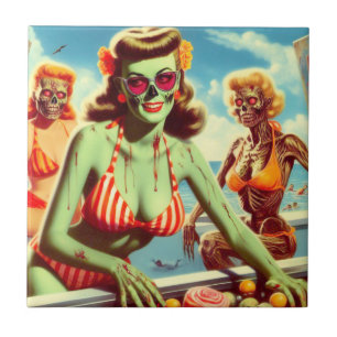 Summer Zombie Pin-up Ceramic Tile